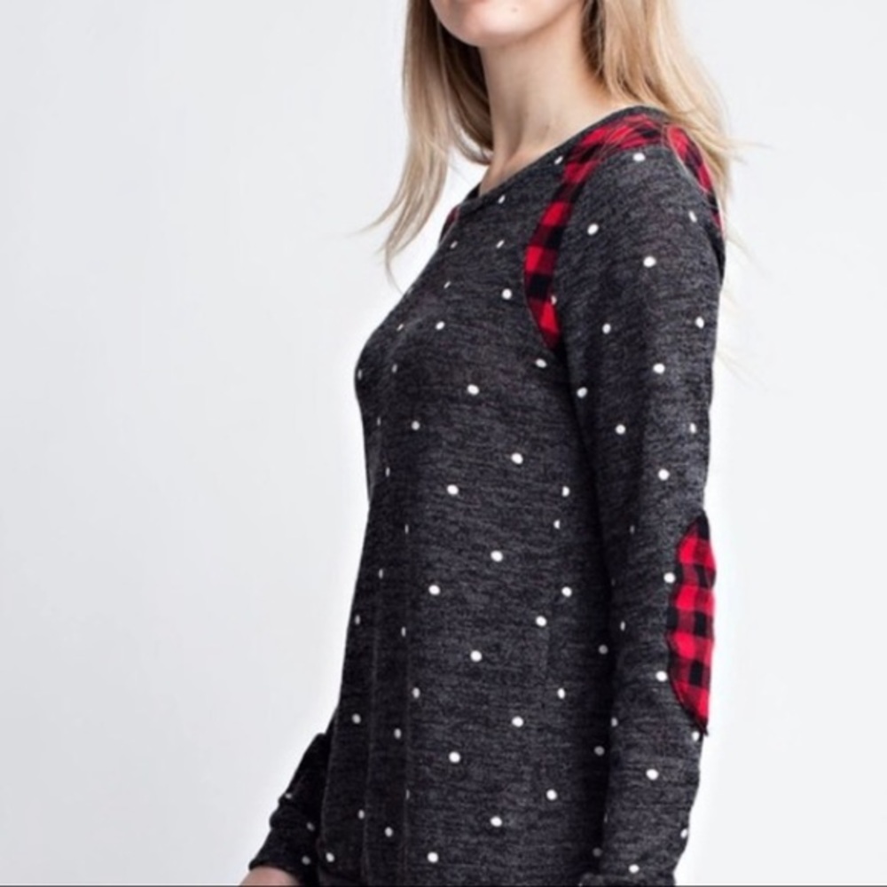 12PM by Mon Ami Buffalo Plaid and Polka Dot Top
